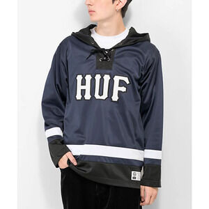 HUF Skateboarding Men's Long Sleeve Hockey Hooded Jersey - Size Large